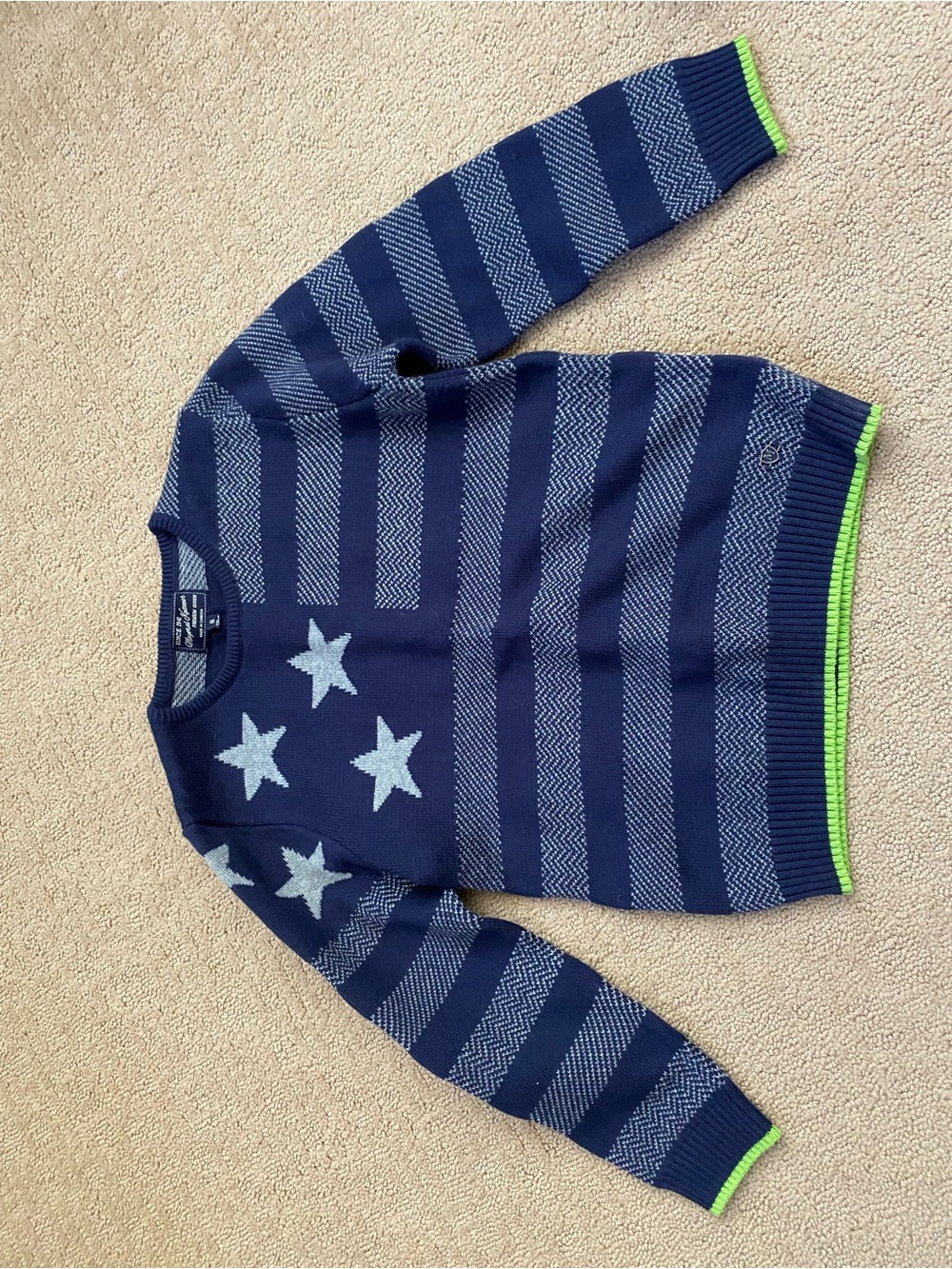Kids Mayoral Knitwear Boutique Navy Blue Star & Stripe Sweater with Neon Trim